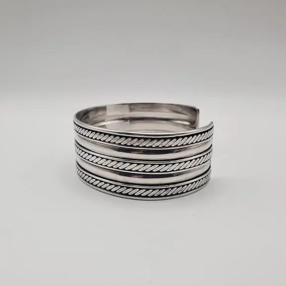 Vintage Sterling Silver Twisted Rope Cable 1” Wide Cuff Bracelet Men’s Women’s - Picture 2 of 11